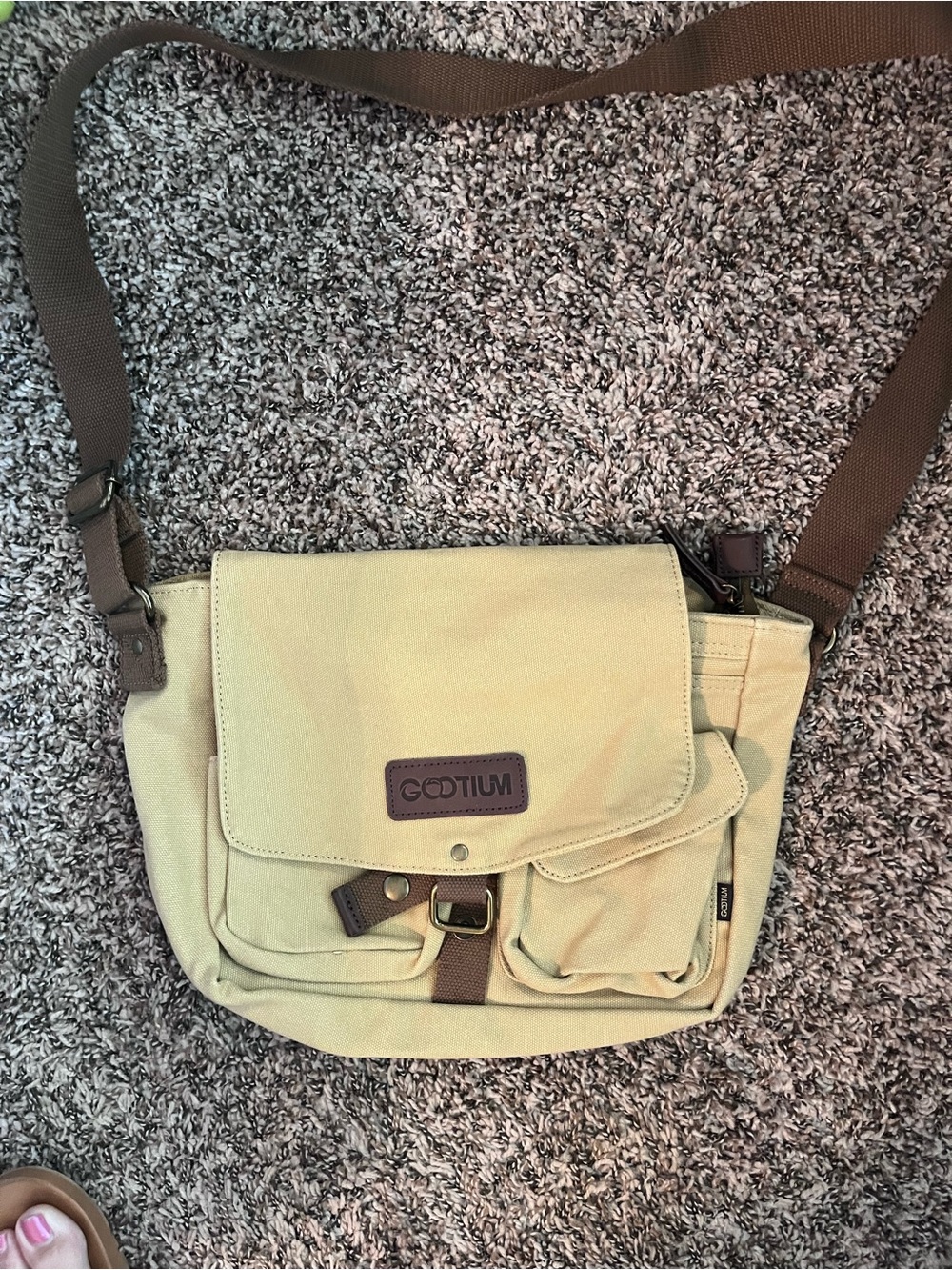 Khaki Canvas Messenger Bag for Men